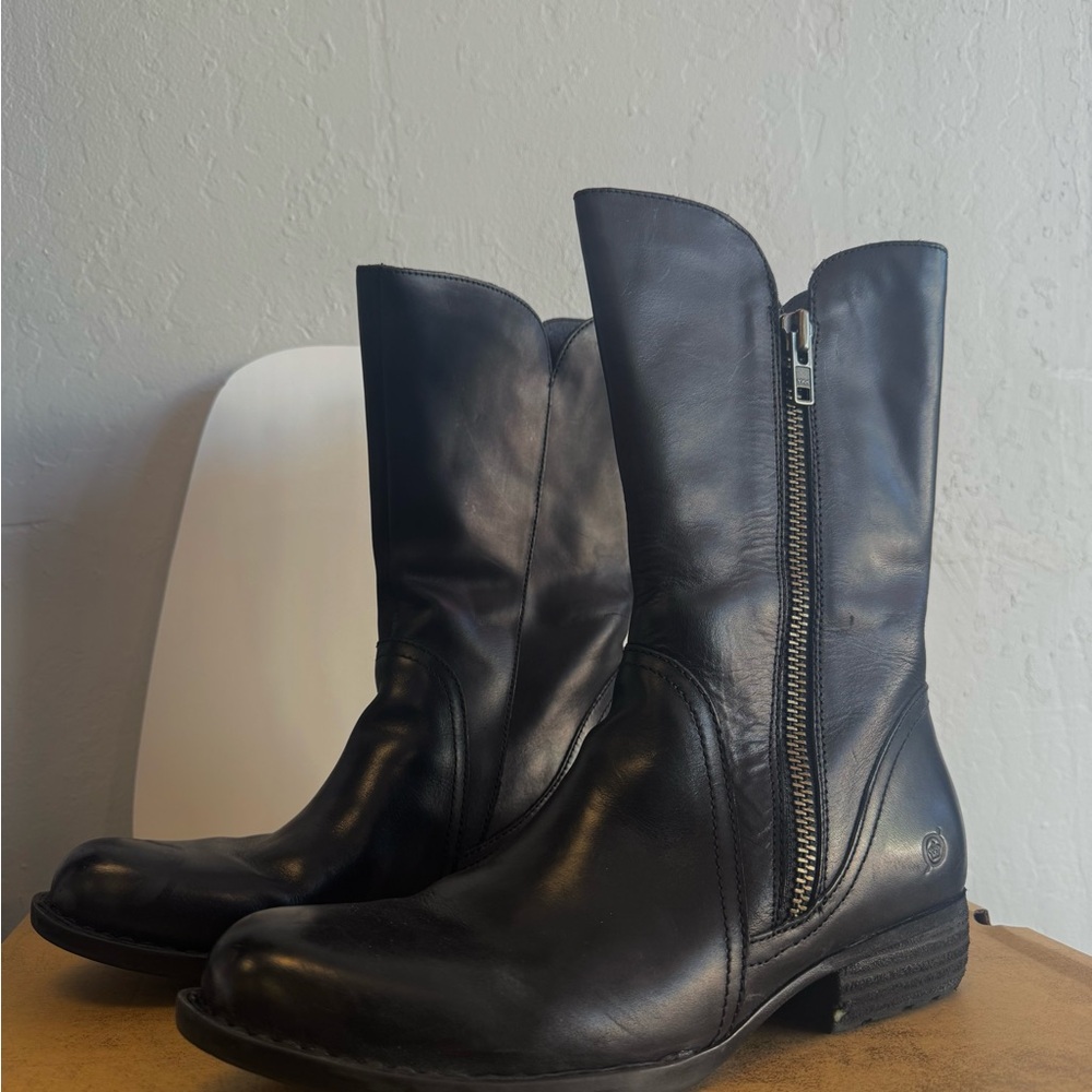 Born Black Leather Boots with Zipper